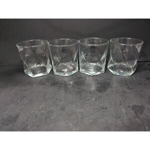 Cera Glassware Geometric Double Old Fashioned Glasses, Set Of 4, Vintage Barware